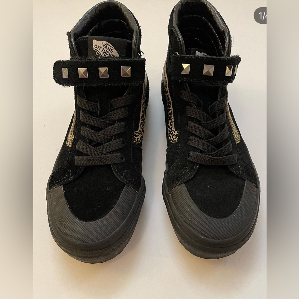 Vans black leopard stripe lace-free high tops